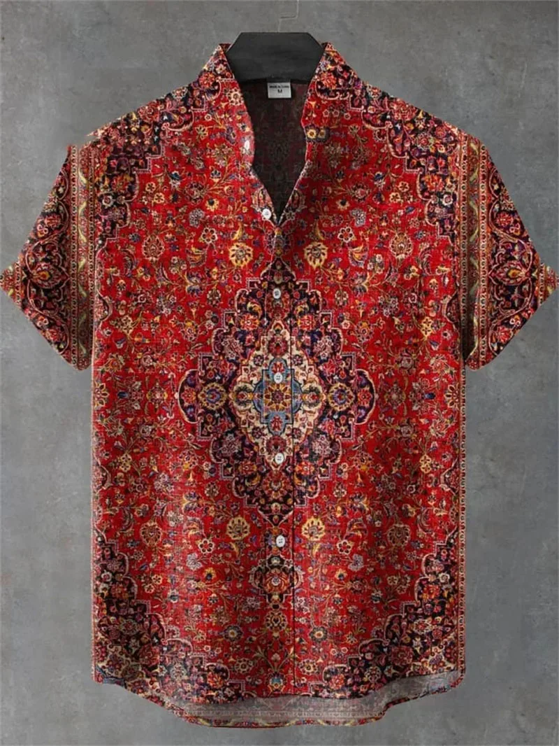 Luxury Men's Casual Shirt Retro Short-sleeved Lapel Shirt Summer Ethnic Style Shirt Trend 3d Printing Men's Clothing