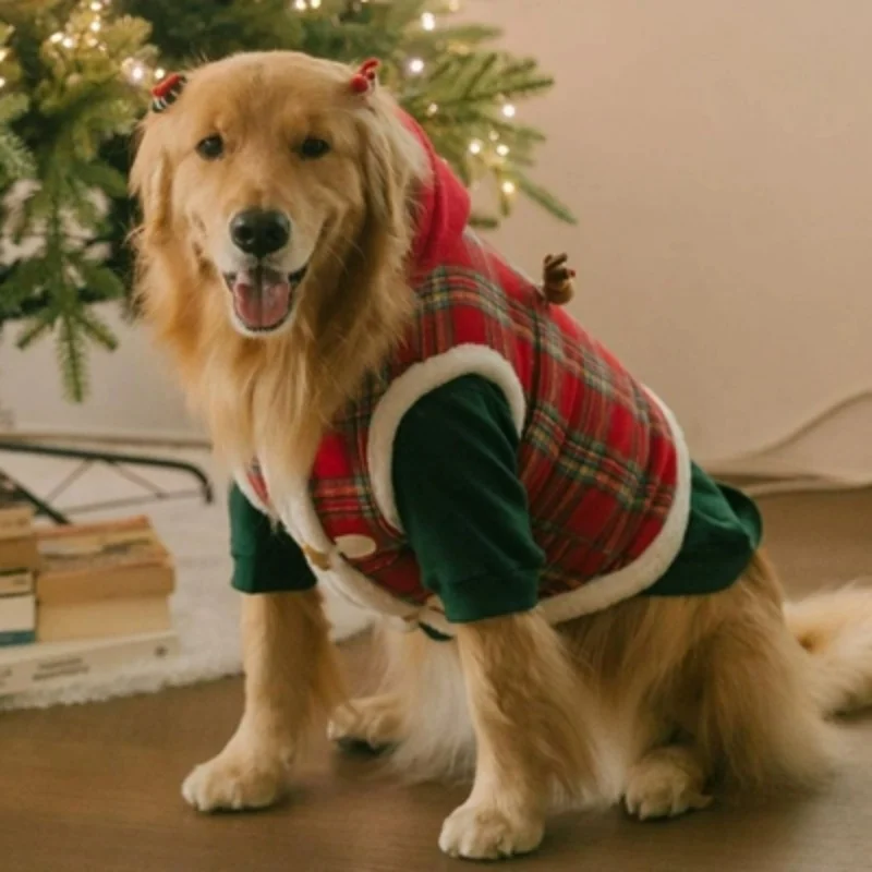 Big Dog Christmas Clothes Winter Golden Hair Huskies Labrador Medium and Large Dog New Year Cotton Clothes Vest