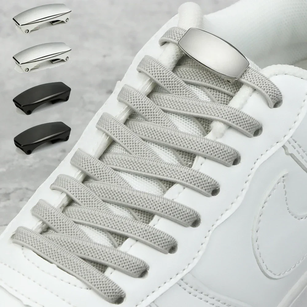 1 paar Metall Schloss Elastische Tieless Schnürsenkel Turnschuhe Faul Keine Krawatte Schnürsenkel für Kinder Erwachsene Turnschuhe Metall Schloss Schnürsenkel schuh Saiten