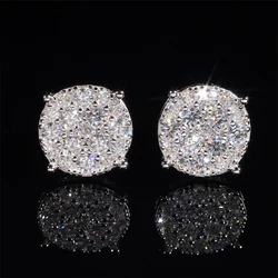 9.8mm Iced Moissanite Cluster Earrings Screwback 925 Sterling Silver Hip Hop Rock Women Men Diamond Stud Earrings Pass Tester