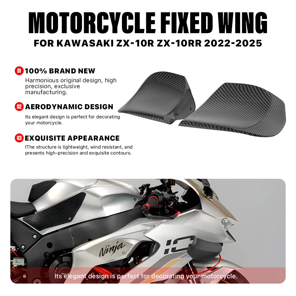 Motorcycle Front Aerodynamic Fixed Wing Modified Spoiler For Kawasaki ZX10R ZX-10R ZX 10R 2016-2020 Side Winglet Aileron Fairing