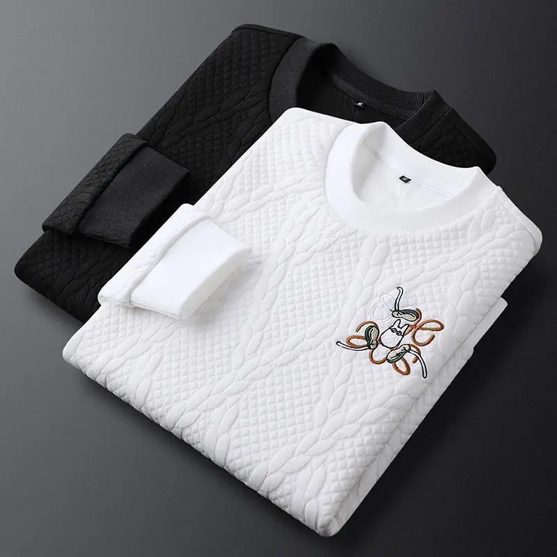 

Men's Clothing Autumn and Winter Warm Sweatshirt Thickened Round Neck Trendy Brand Embroidered Sports Long-sleeved T-shirt Top