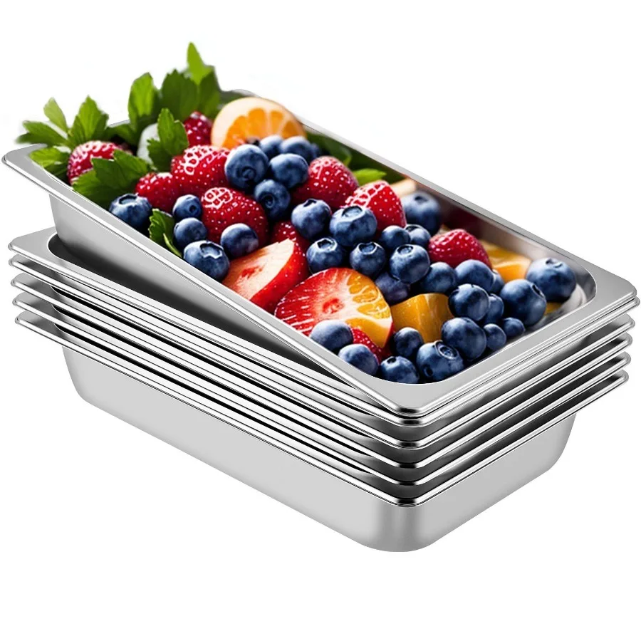

6 Pack Steam Table Pans 20.9 x 12.8 x 3.9 Inch Deep Steam Table Pan Full Size 13L Deep Food Container Stainless Steel Oven Tra