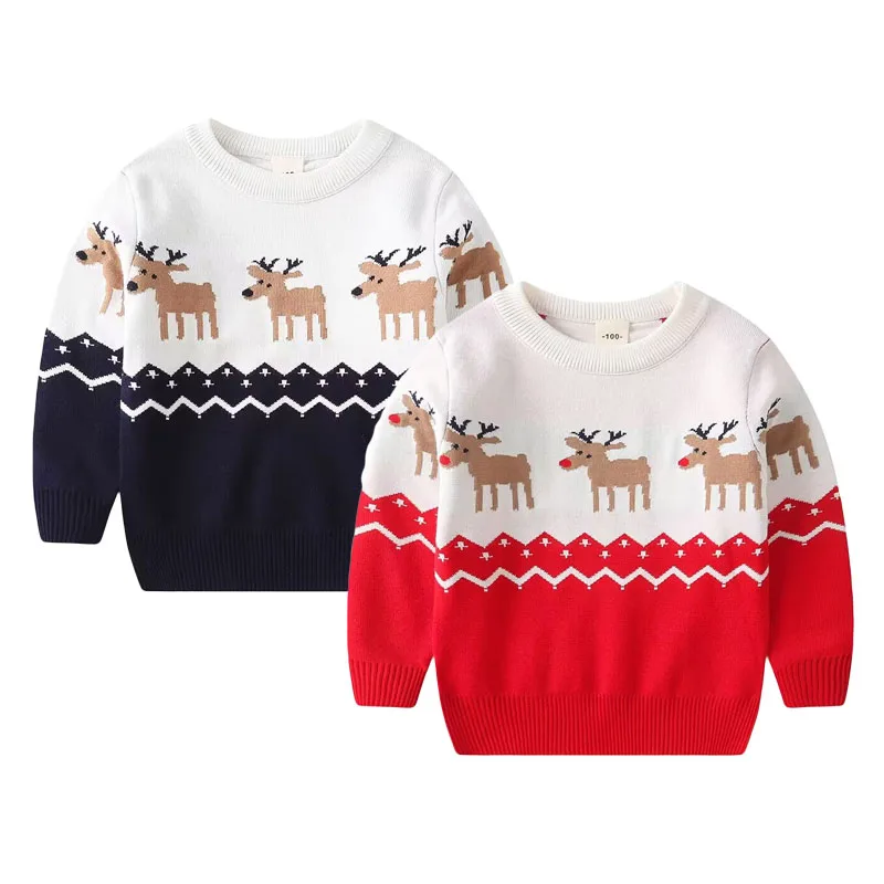 2024 Kids Boys Girls Pullover Christmas Sweater Winter Autumn Clothes Print Cute Cartoon Plush Thick Warm Children Clothing 2-7Y