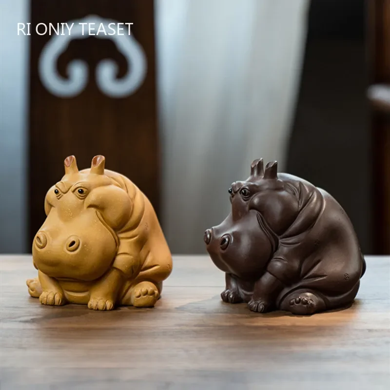 

Yixing Purple Clay Tea Pet Chinese Lucky Hippo Statue Ornaments Desktop Decors Handmade Tea Figurine Crafts Tea Set Decoration
