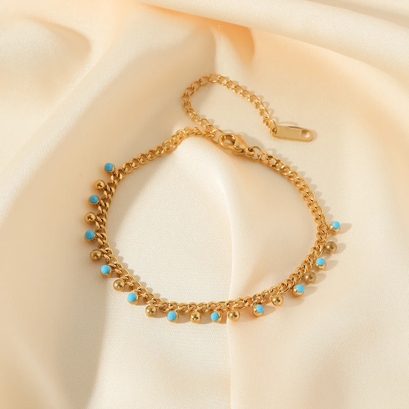 EILIECK 316L Edelstahl Blaue Perlenkette Armband für Frauen Mädchen Mode Wasserdichtes Ketten-Schmuckset Urlaubsgeschenke – Detail 14