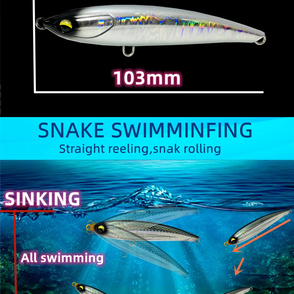 GREENSPIDER 103mm 30g Sinking Pencil Fishing Lures Long Casting Wobbler Artificial Hard Baits Saltwater Winter Sea Fishing Lure