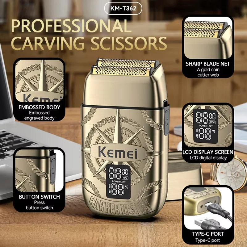 Kemei T362 8500RPM High Speed Dural Blades Traveling Home Using Beard Electrical Men's Shavers Moustache Cutting Trimmers