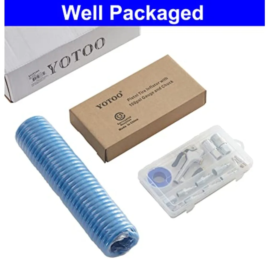 YOTOOヘビーデューティーエアコンプレッサーアクセサリーキット20点セット、1/4インチ×25フィートポリウレタンエアコンプレッサーホース100PSIタイヤ付き