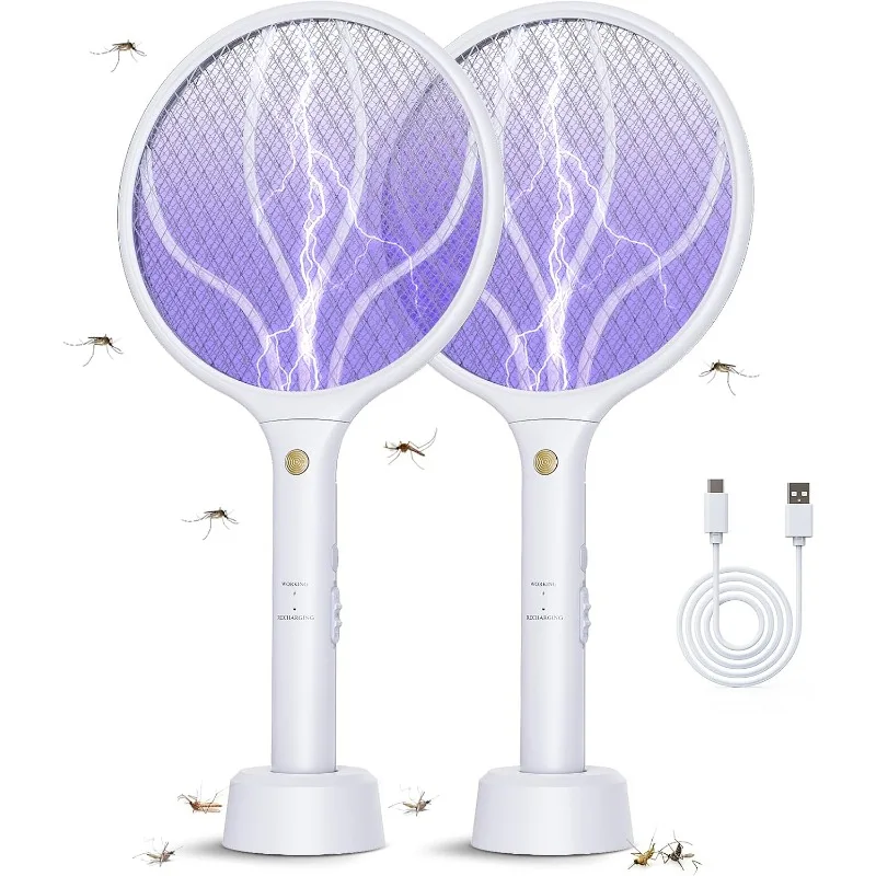 

Electric Fly Swatter Racket 3000V Bug Zappers 2 in 1 Mosquito Zappers USB Rechargeable, 1200mAh Mosquitoes Killer Lamp