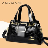 Fashion Elegant Madam Handbag Crocodile Pattern with Lattice Luxury Women Shoulder Tote Bag Two Layers Ladies Bag Big Belt Sac