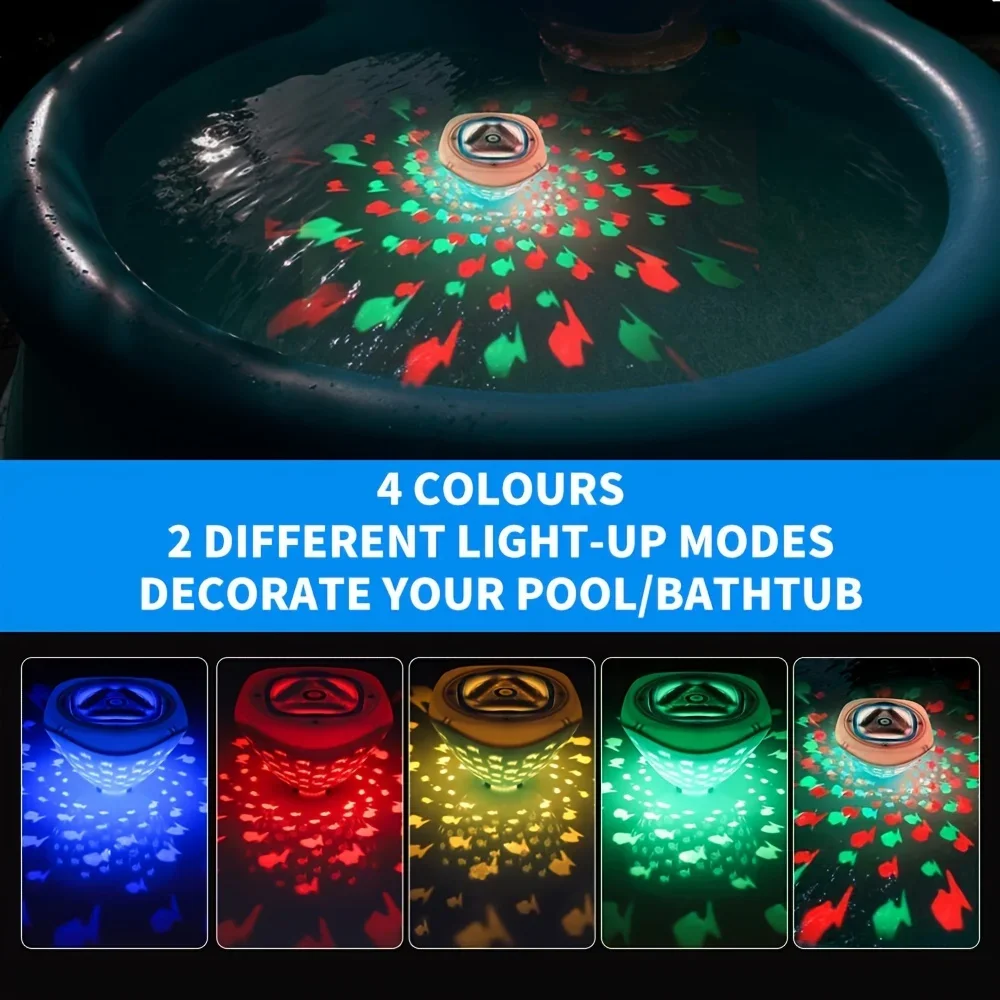 1 Stück LED-Badespielzeug mit schwimmender Fischprojektion – lebendiger mehrfarbiger Brunnen, Unterwasser-Disco-Licht – Pool und Badewanne, Party-Spaß, Geschenk