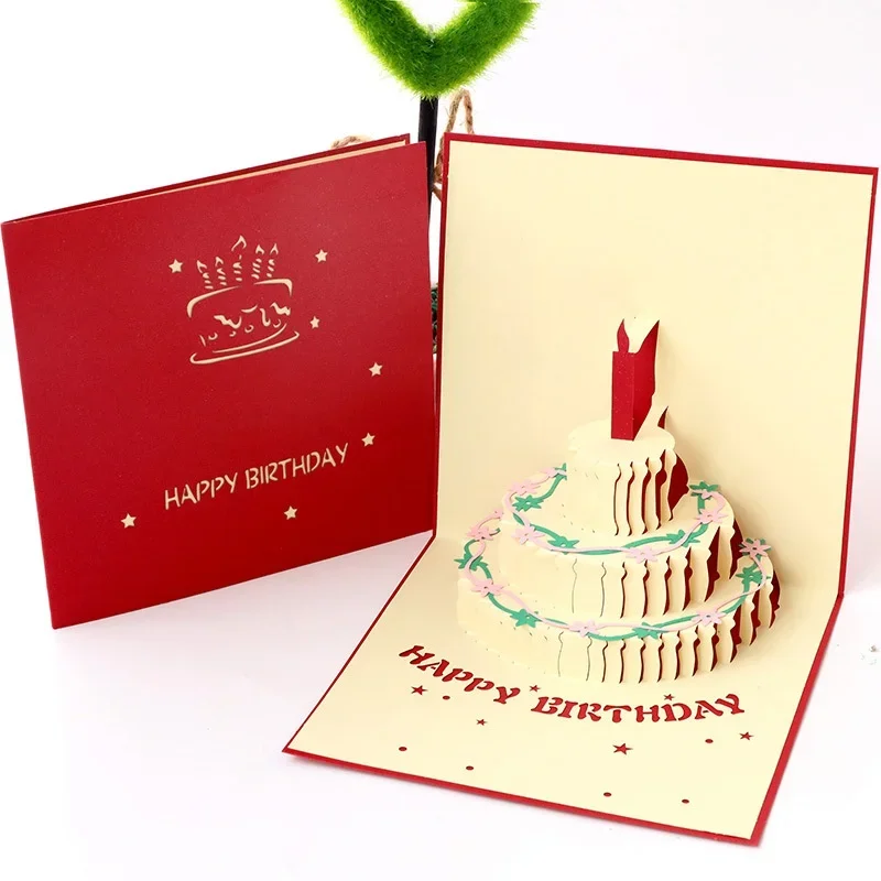 1pcs Birthday Gift Greeting Invitation Cards Cake Card Pop Up 3D Stereoscopic   Postcard  Handcrafted