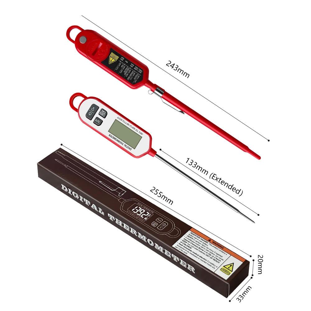Digital Meat Thermometer  Instant Read Backlit Display, Food Cooking BBQ Probe For Water Milk Oil Liquid Oven Temperature