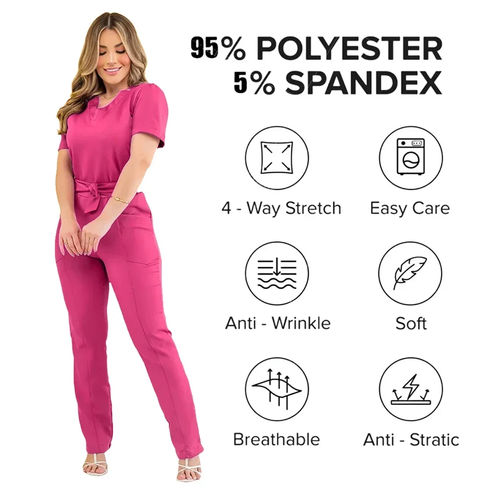Slim Fit Women Medical Uniforms Nurses Accessories Doctors Scrubs Tops Pant Bow embroideryDental Clinic Beauty Salon WorkwearSet