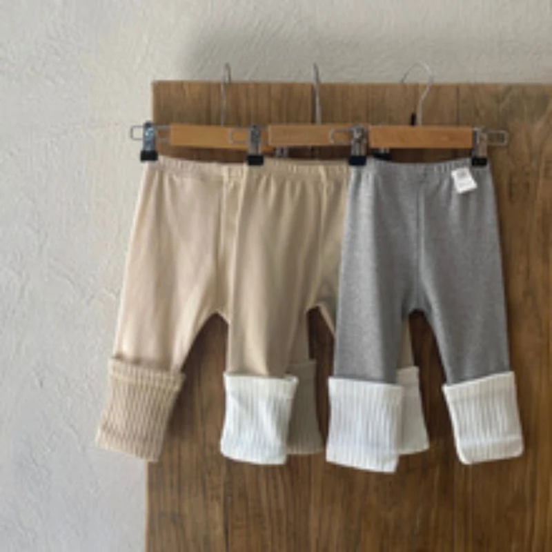 

2025 Autumn New Baby Girls Splicing Leggings Solid Infant Comfortable Stretch Pants Cotton Ribbed Trousers Toddler Clothes