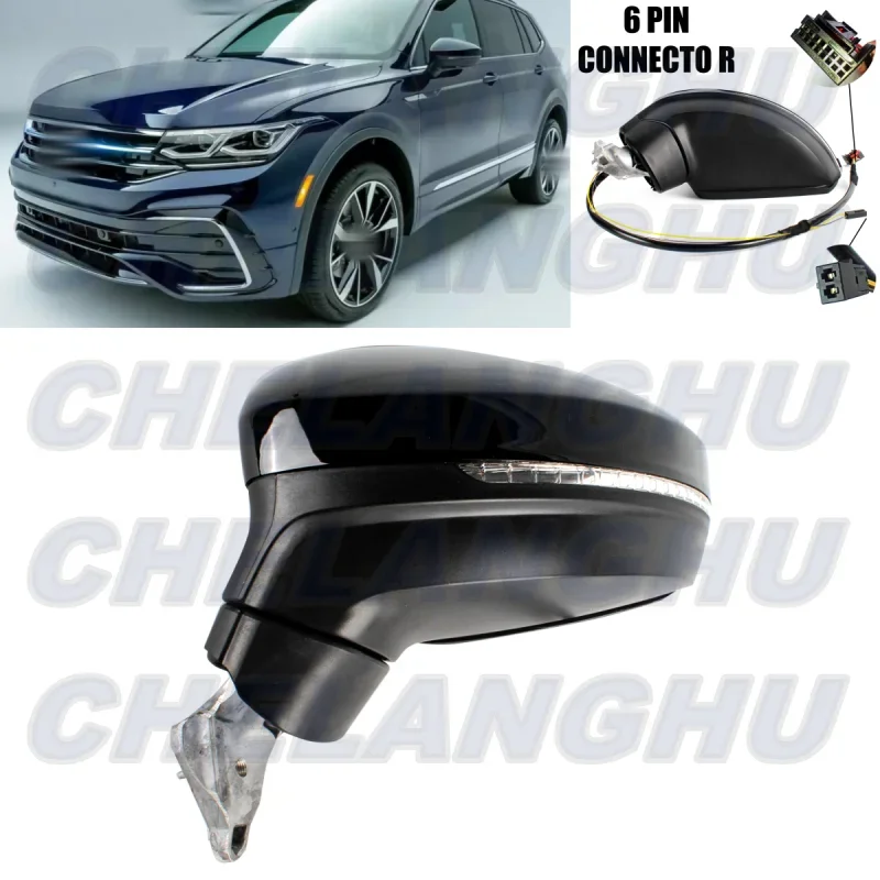 

Mirror Assembly For VW Tiguan 2017 2018 2019 2020 2021 Left Side 6+2 Pins Black Painted Heated Power Adjust Blind Spot