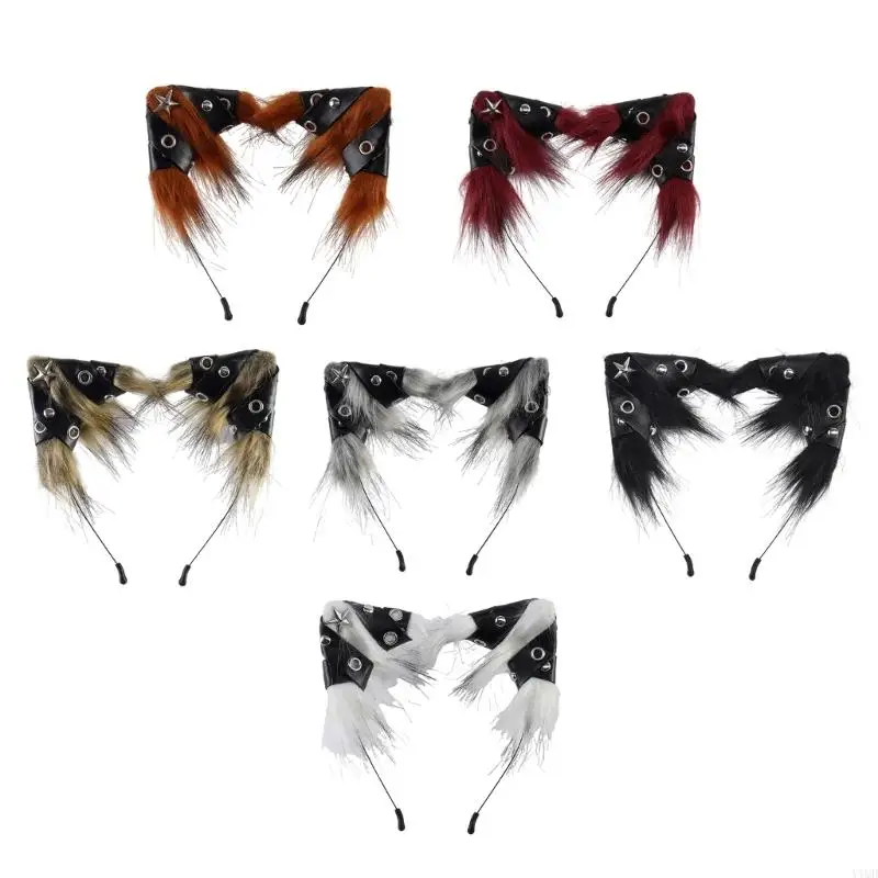 

Повязка на голову с волчьими ушками из искусственного меха, повязка для волос с ушками животных ручной работы, головной убор