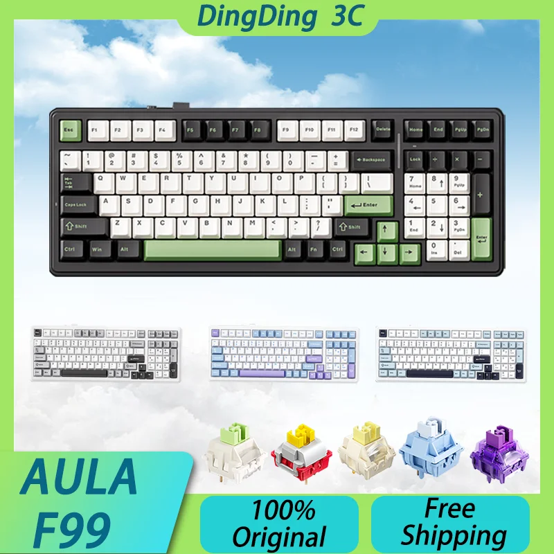 

AULA F99 Wireless Gaming Mechanical Keyboard Tri-mode USB Bluetooth Gasket Hot Swap Win/Mac 8000mAh PC Laptop Office Custom Gift