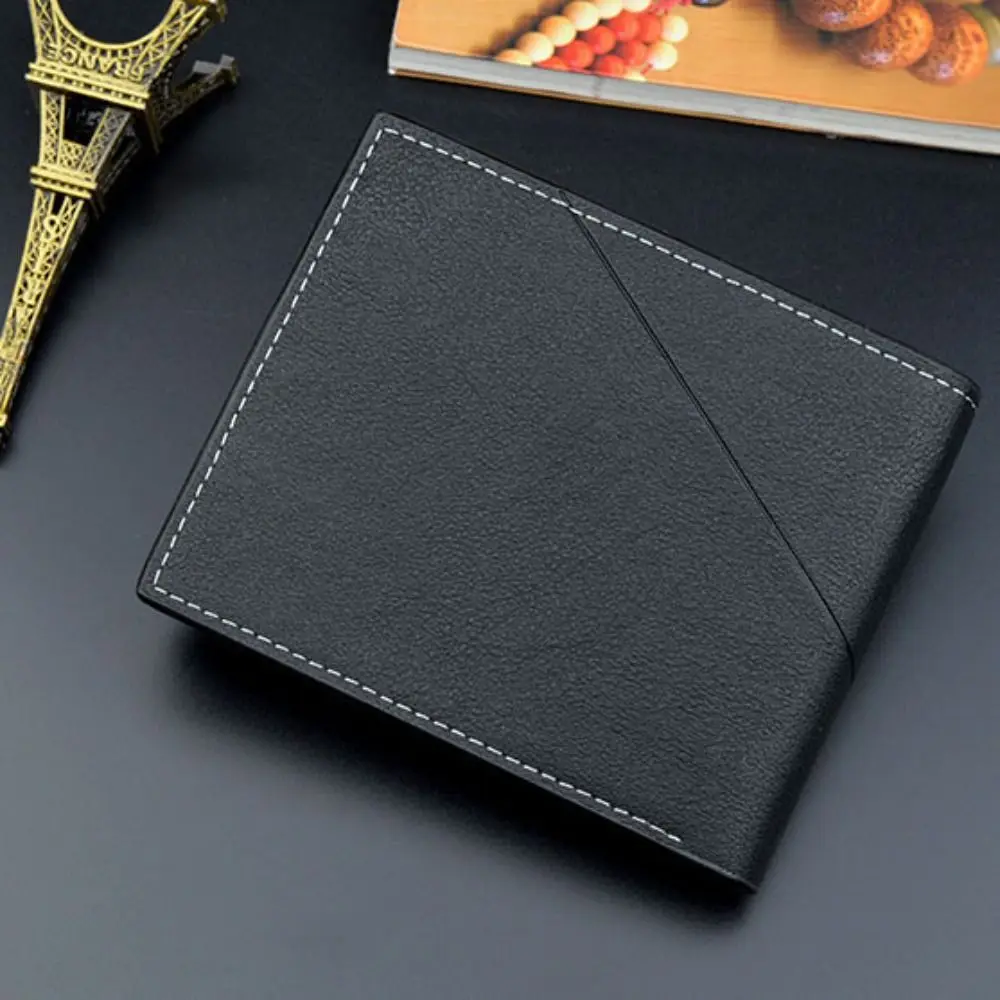 محفظة رجال الأعمال المحمولة القصيرة عادية بلون الذكور محفظة ثنائية الطي بولي Leather حقيبة النقود الجلدية عملة جيب السفر #4