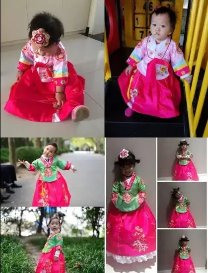 Hanbok Girl Spring Korean Embroidered Dress Princess Send Headdband Children Baby Party