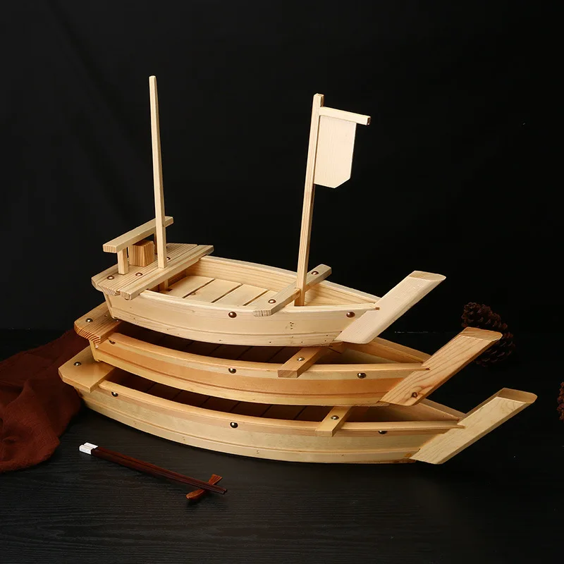 

Pine wood sushi boat tableware restaurant sashimi platter decoration elegant bamboo sushi tools