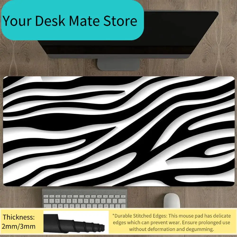 

Черно-белый полосатый коврик для мыши с противоскользящим покрытием, утолщенный, с фиксированным краем, для компьютерного стола, офиса, киберспорта, игровой коврик, износостойкий.