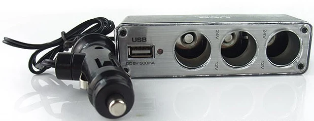 DC12V 3 Ports Auto Cigarette Lighter Splitter with USB Port, 60W 5A Fuse Car Power Adapter Black 50cm Wire