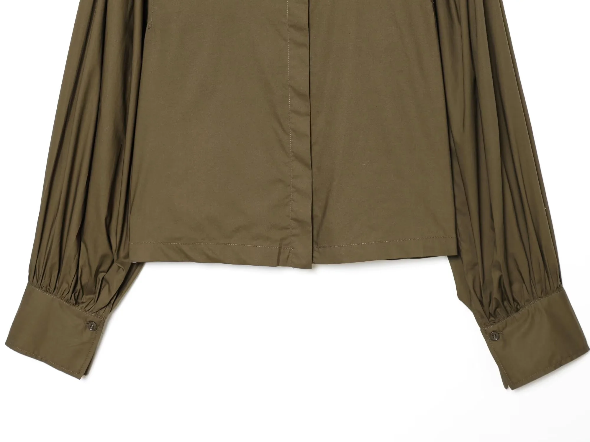 2025 Winter New Women's Casual Fashion Simple Versatile Stand Collar Long Sleeve Puff Sleeve Poplin Shirt