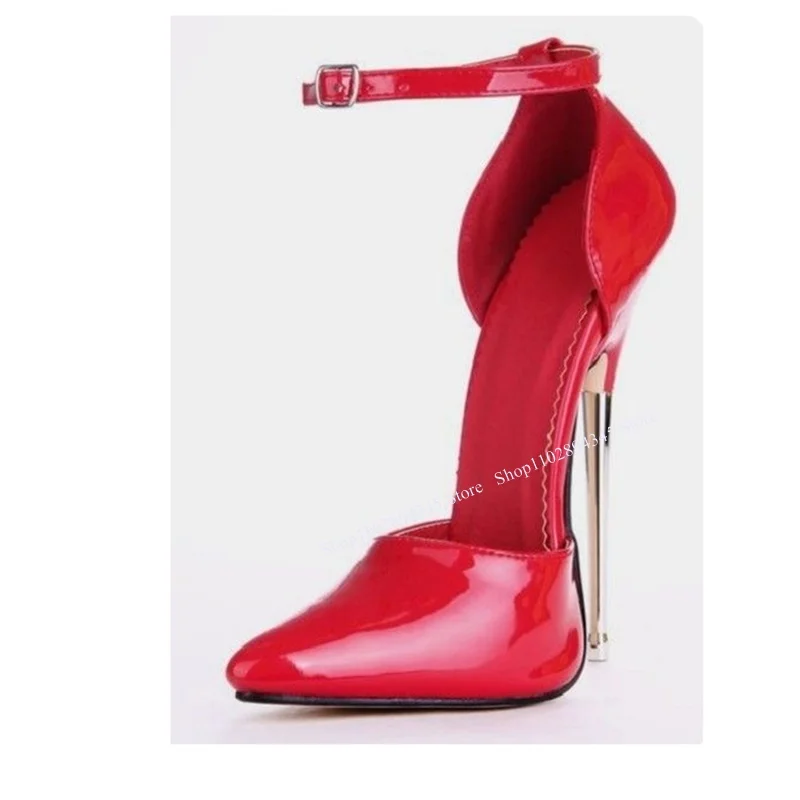 Czerwone lakierowane czółenka z klamrą, cienkie szpilki, ażurowe, modne, seksowne, fajne, letnie buty damskie na co dzień w dużych rozmiarach, zapatillas mujer 2025