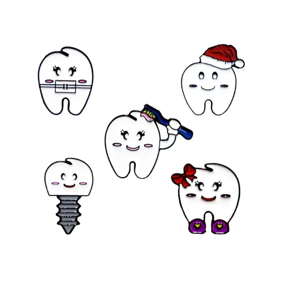 Dripping Oil Smiling Tooth Enamel Pins Alloy Cartoon Funny Teeth Dentist Brooches Variety of Shapes Health Care Jewelry