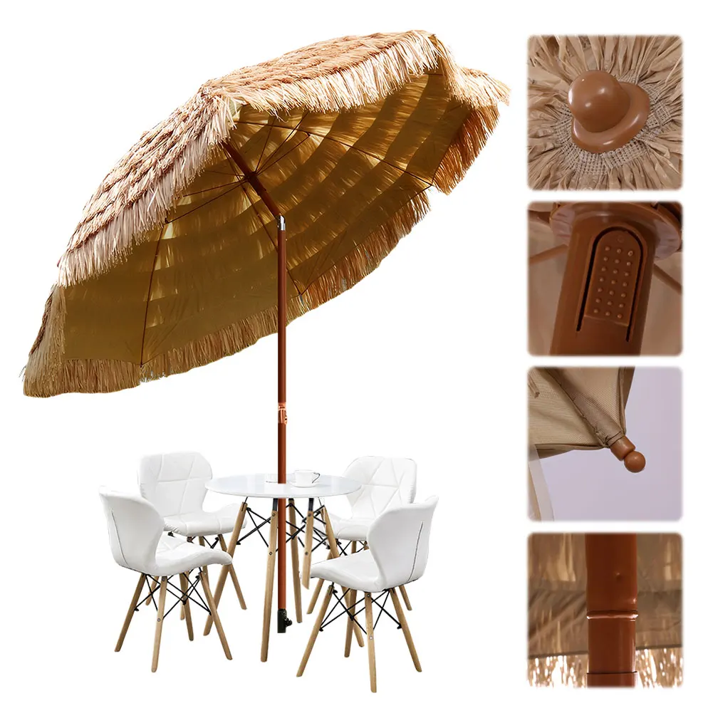 Paraguas Tiki con techo de paja hawaiano, 6,23 pies/1,9 m, altura ajustable, 8 varillas de Metal, paraguas de Patio exterior inclinable para piscina, playa y patio trasero ﻿
