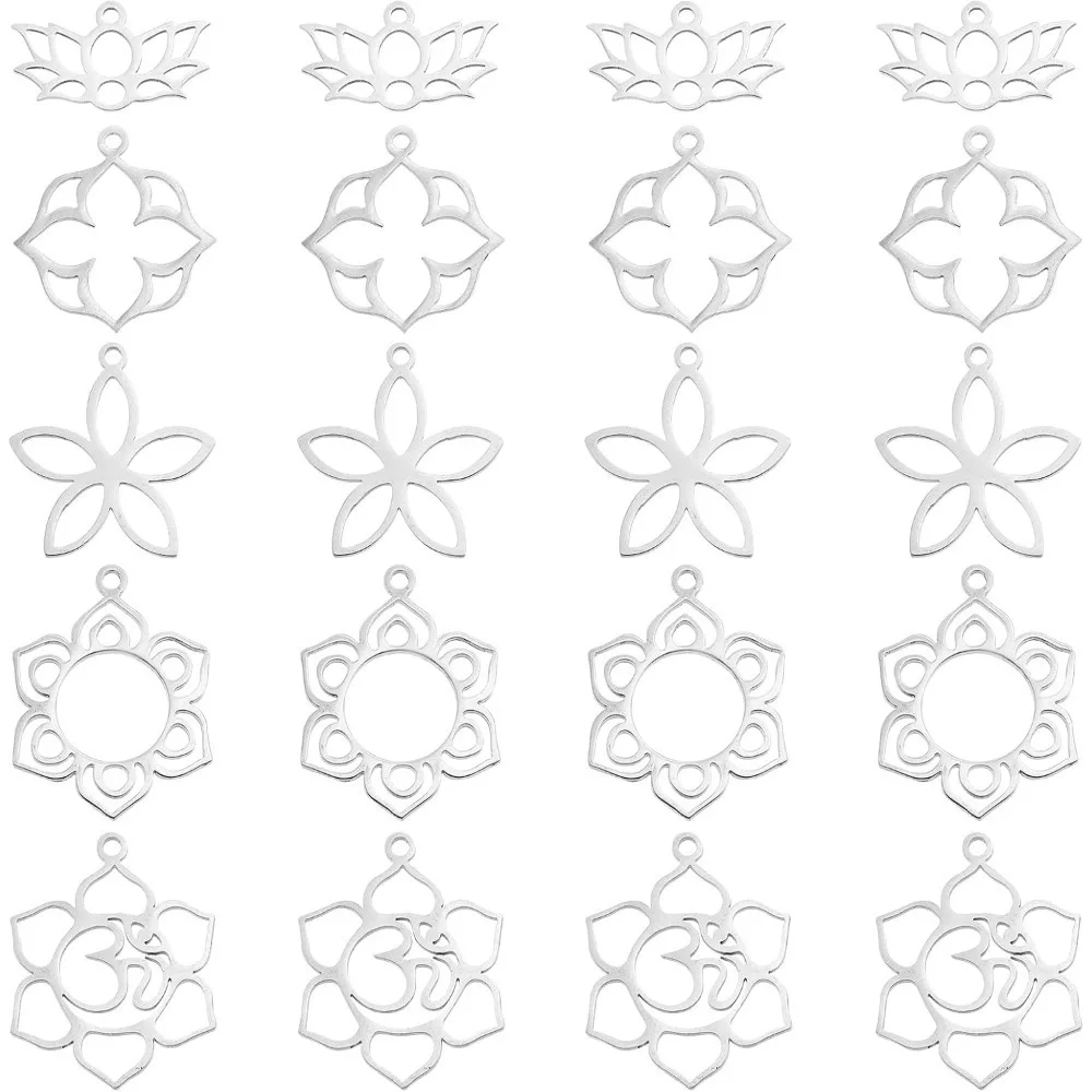 

20pcs 5 Styles Flower Hollow Charm Open Back Bezel Pendants Stainless Steel Frame Charms Dangle Charms
