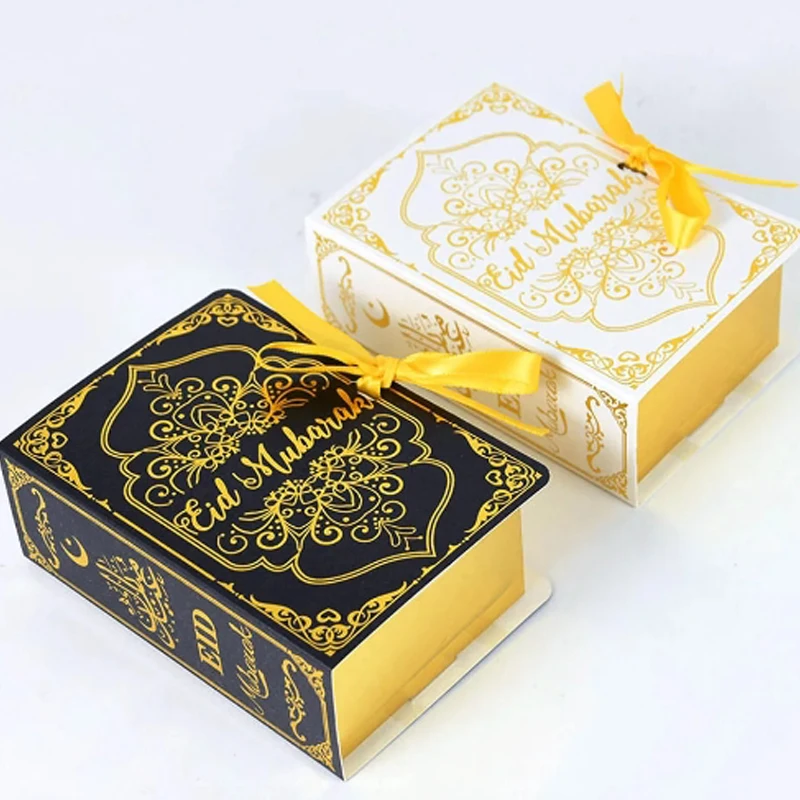 6 pezzi Ramadan Eid Mubarak bomboniere scatole per dolcetti decorazione per feste scatola per caramelle quadrata con nastro dorato per forniture per