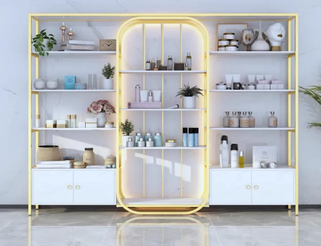 

Cosmetics beauty salon skin care products display cabinet Nail makeup store shelves Hair health club live storage rack