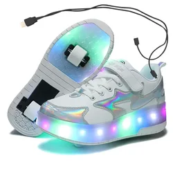 size 29-40 Children Led Shoes Two Wheels Luminous Glowing Casual Sneakers Light Roller Skate Shoes Kids Boys Girls USB Charging