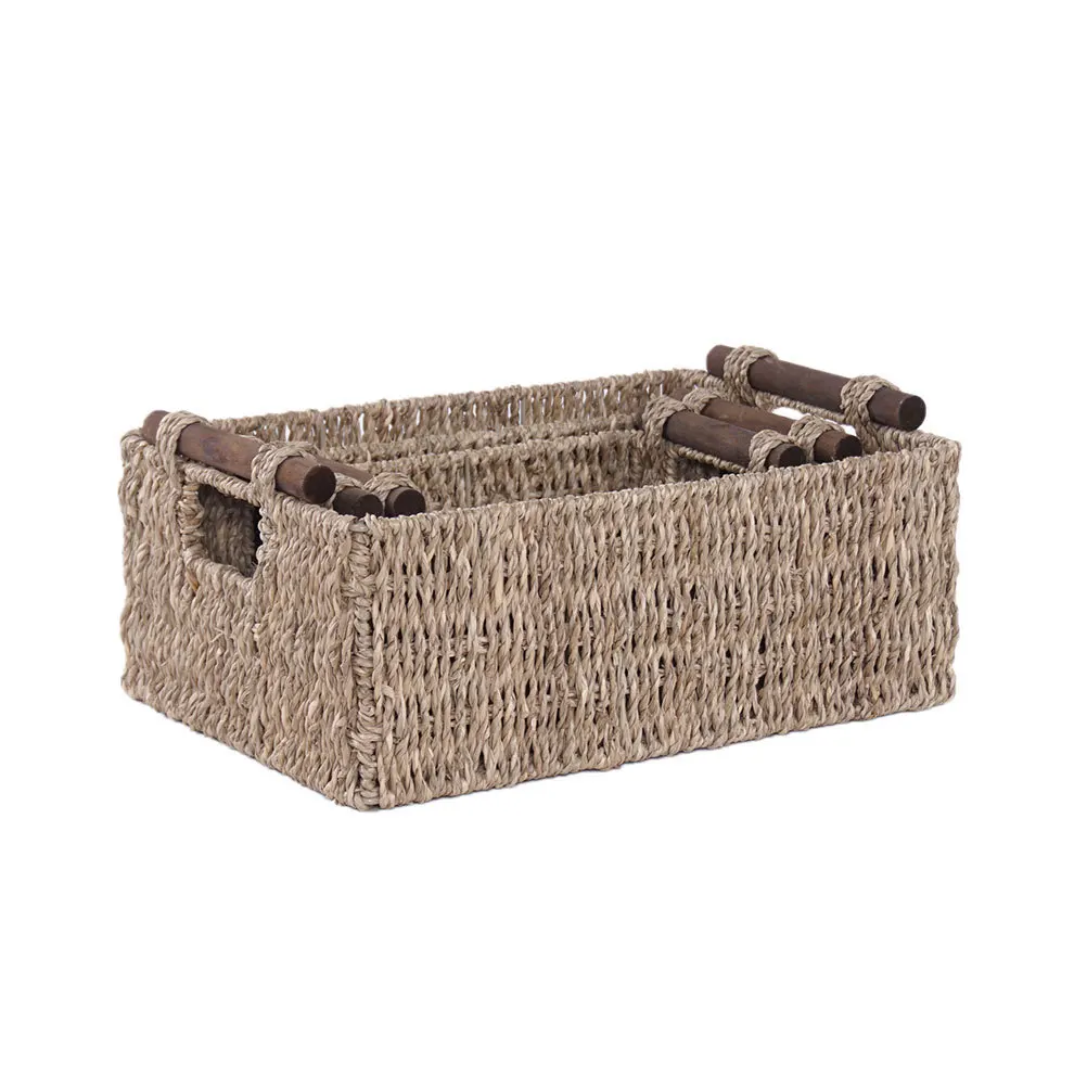 

Rectangular Woven Storage Basket Small Craft Vanity Organizer for Cosmetics Toiletries Book Shelf Decorative Baskets
