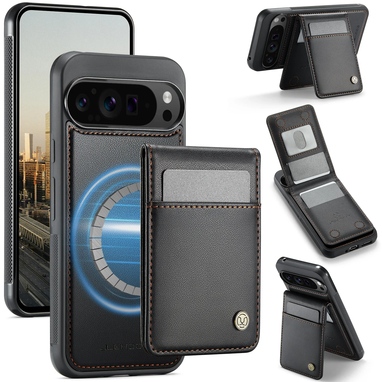 

For Google Pixel 9pro XL/9A Case Leather Magnetic Wireless Charging Separate Wallet Card Case Shockproof Cover For Pixel 9/9 Pro