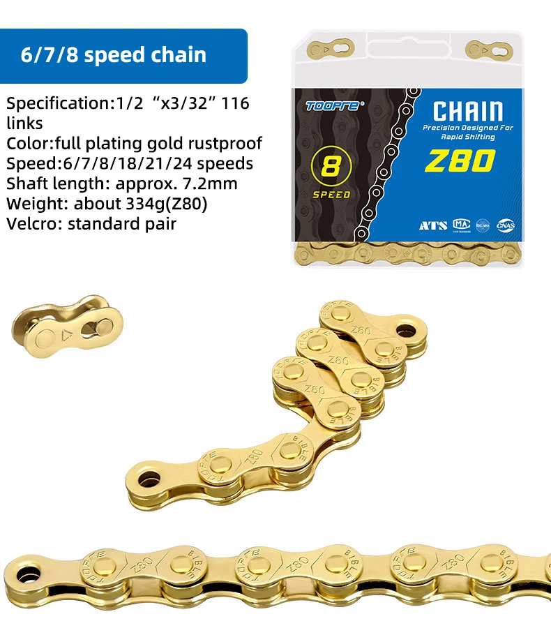 TOOPRE MTB Fahrradkette 1/ 6/7/8/9/10/11/12 Geschwindigkeit Gold Mountain Road Fahrradkette Galvanisierte und rostfreie variable Kette – Detail 21