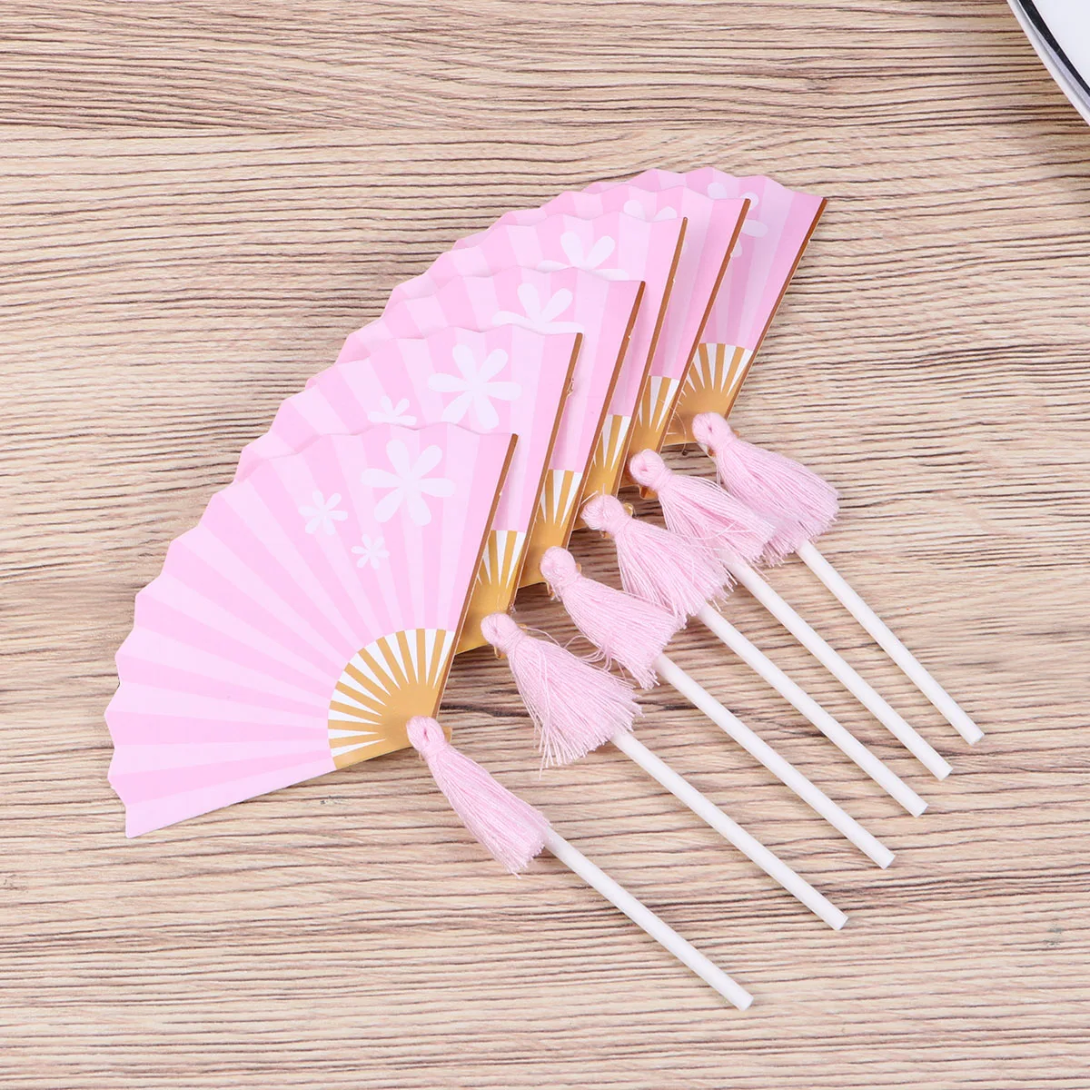 

6pcs Fan Cake Decor Creative Birthday Dessert Insert Tassels Cake Topper For Party Festival Cheese Decoration Pink