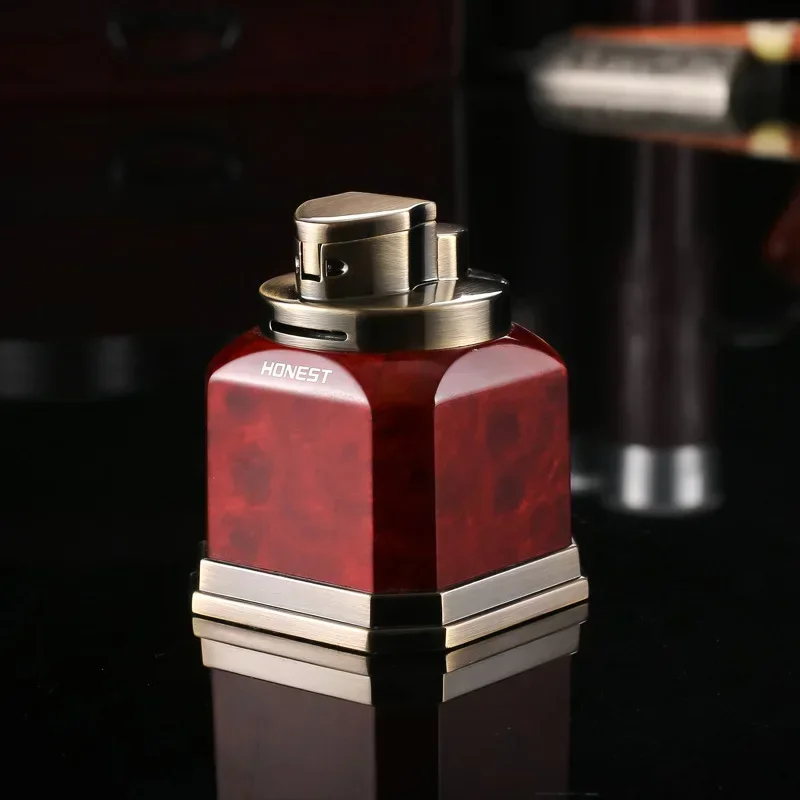 2024 New HONEST Four Jet Red Flame Lighter  Butane Gas Eight Corner Metal Windproof Cigar Lighter No Butane Gas For Men's Gifts