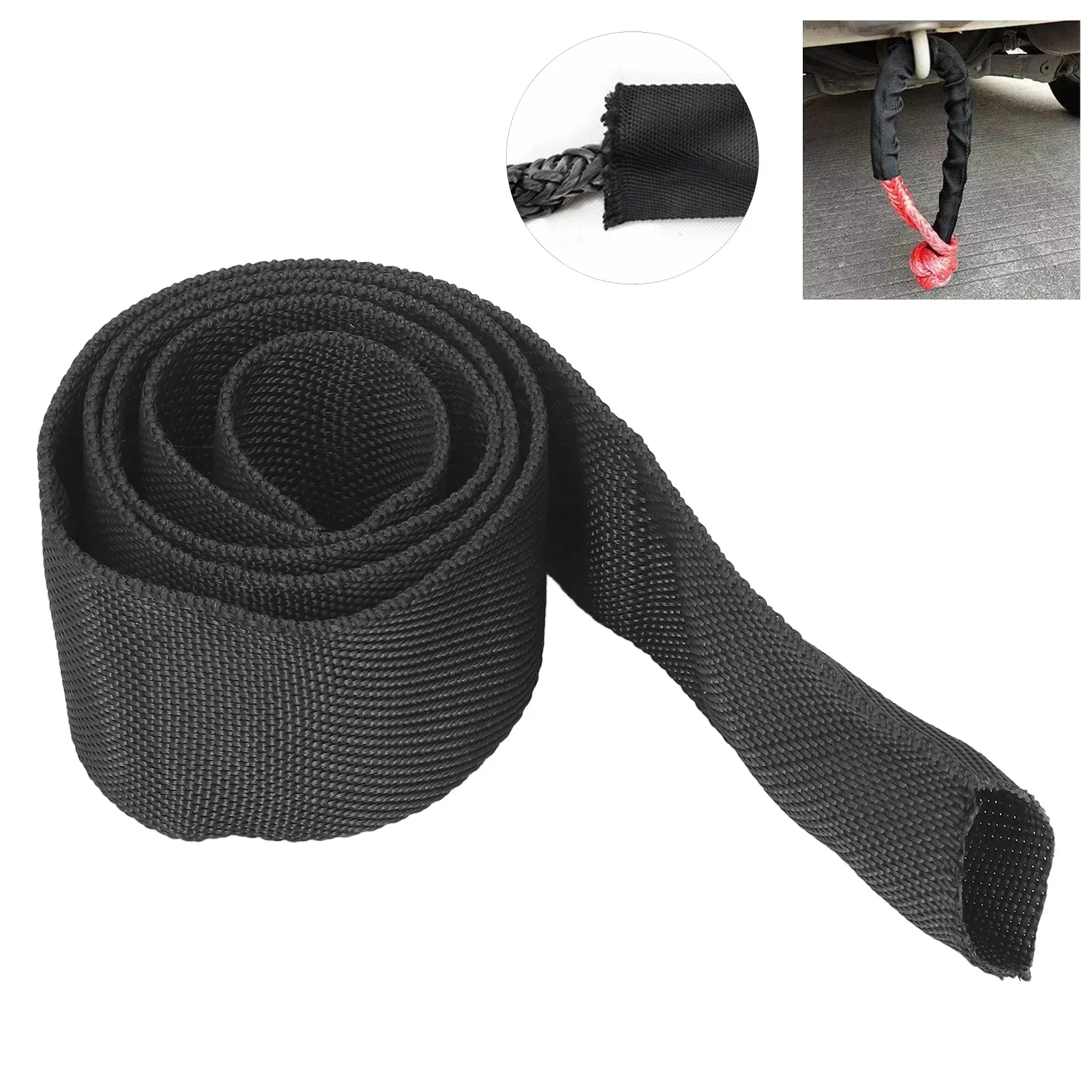 1m/2m Black Universal Polyester Protective Sleeve for 5cm/1.97in Width Synthetic Winch Rope