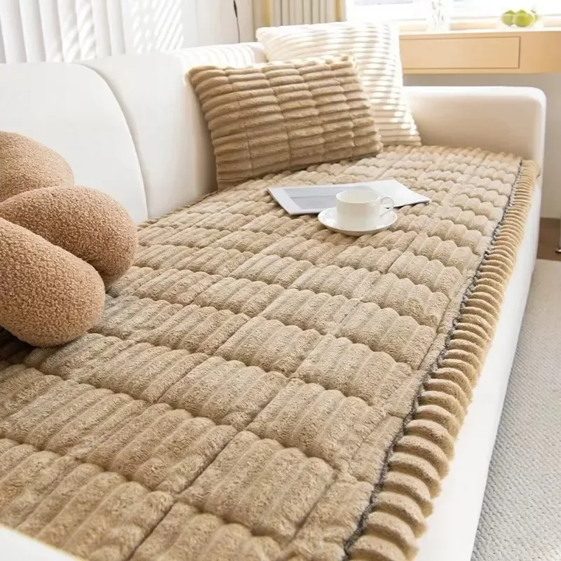 New Corduroy L-shaped Sectional Anti-slip Modern Sofa Cover Quilted Sofa Towel Winter Warm Thickening Plush Cushion Couch Cover