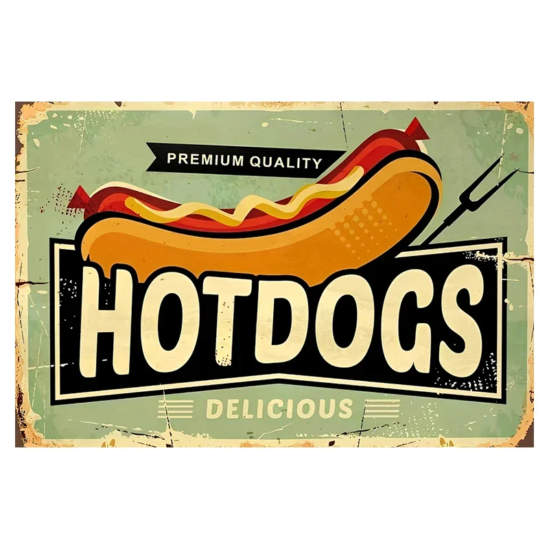 Hot Dog Tin Sign_ Classic Tin Poster_ Fresh and fast hot dog metal sign decoration