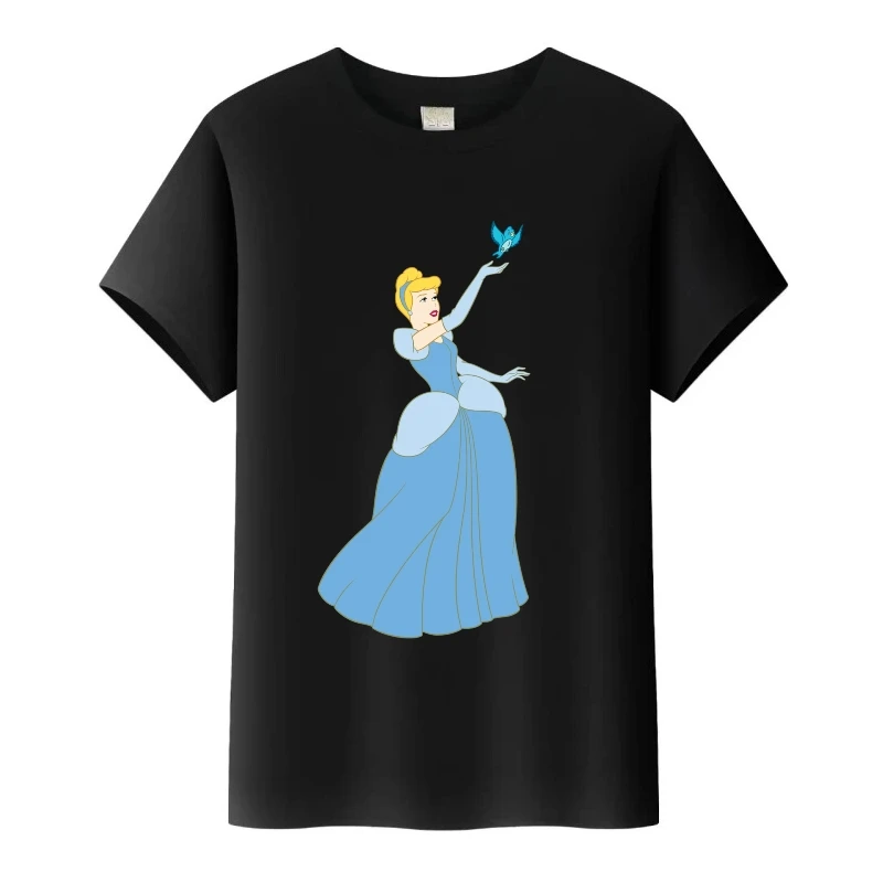 

Футболки с рисунком принцессы Золушки Диснея, топы с короткими рукавами и круглым вырезом, женская одежда, блузки для девочек, футболка 90-х годов, летняя футболка