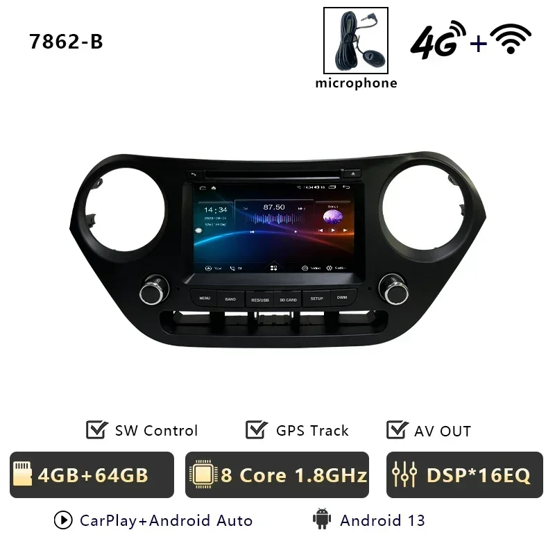 CHESTEK Android 13 Autoradio Voor Hyundai i10 Grand 2013 2014 2015 2016-2018 Carplay Multimedia Video Speler navigatie WIFI 4G BT