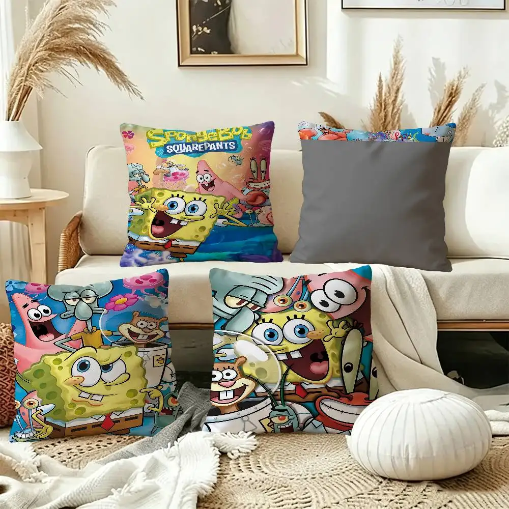 Cartoon Cute S-SpongeBob Pillow Cushion Cover Pillowcase Living Room Sofa Home Decor Customized