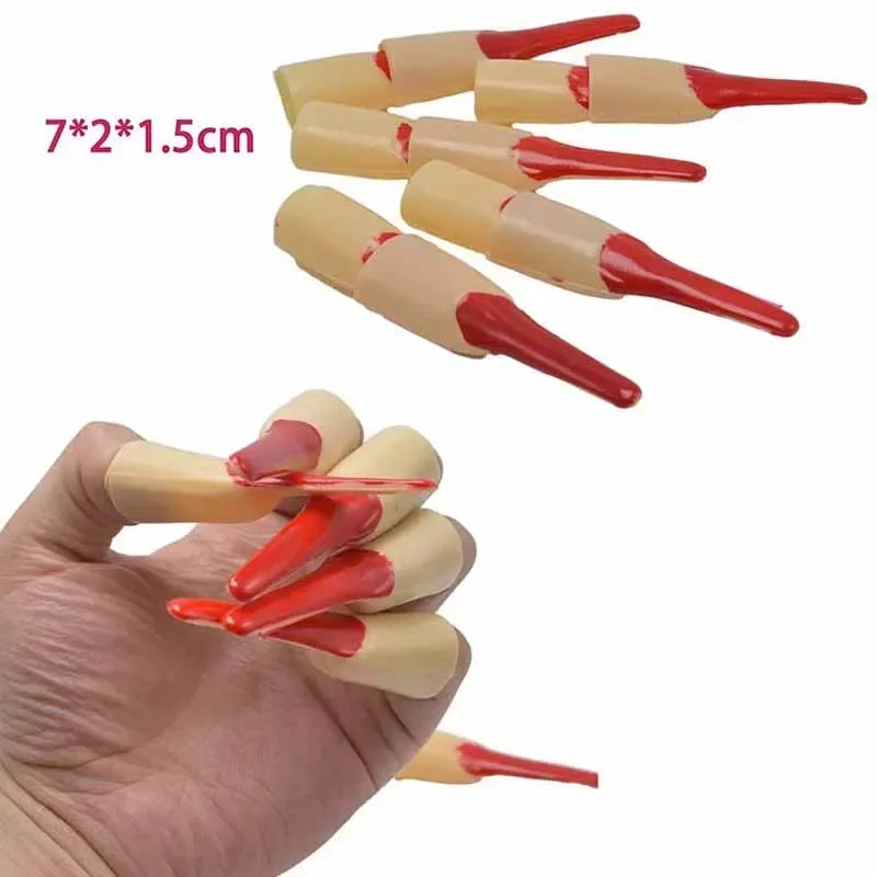 10pcs Halloween Prop Black Red Witch Ghost Holiday Party Decora Zombie Fake Long Fingers Witch Nail Set Cover