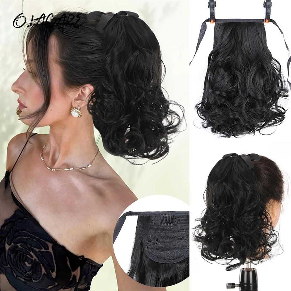 

OLACARE Synthetic Short Wavy Curly Ponytail for Women Ribbon Drawstring Tied to Hair Tail Hair Extension Natural Fake Hairpiece