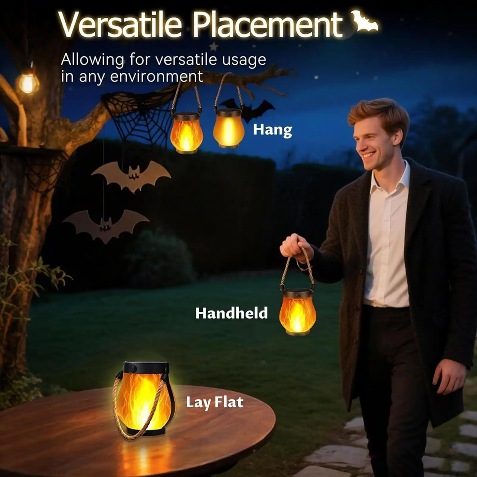Waterproof Flickering Flame Design With USB Charging Ornament Solar Garden Lanterns For Outside Solar Lanterns For Tree Branches